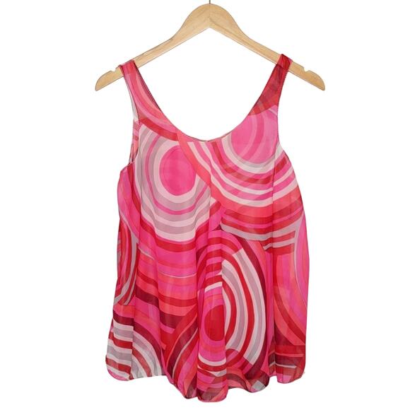 Vintage Sheer Psychedelic Swing Slip Tank Pink Red Circle - Picture 2 of 4